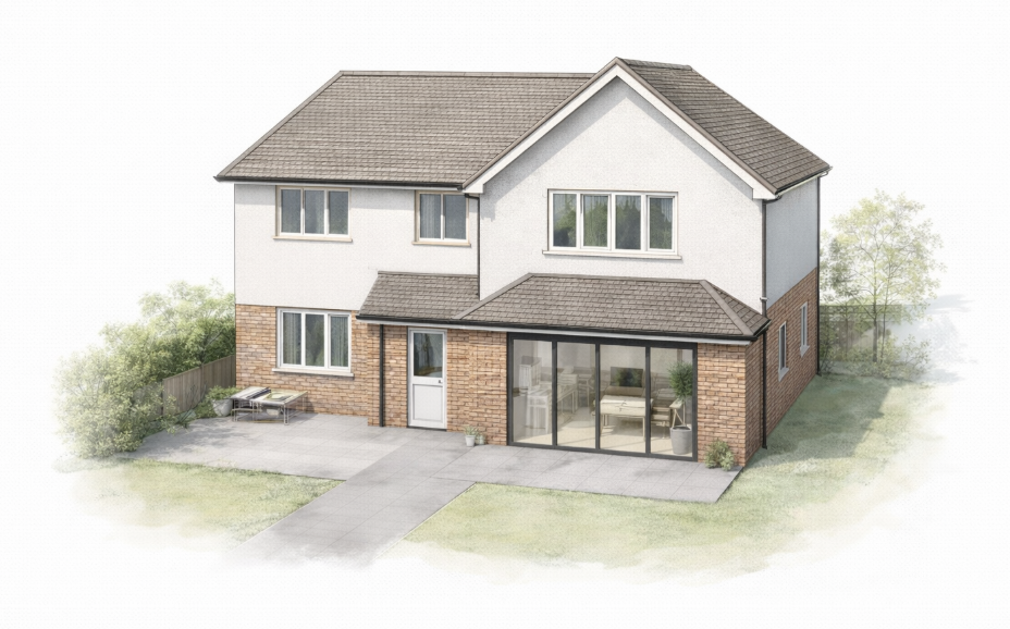 Utility and home office side extension design in Essex