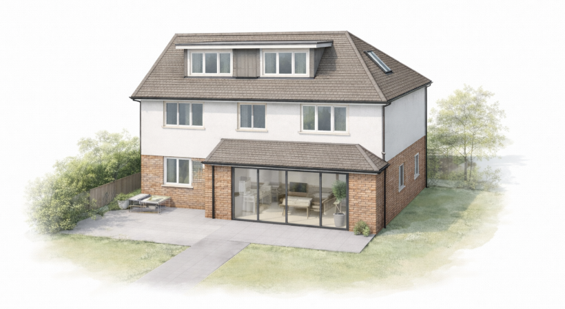 Rear kitchen extension feasibility design by residential architect in Chelmsford Essex